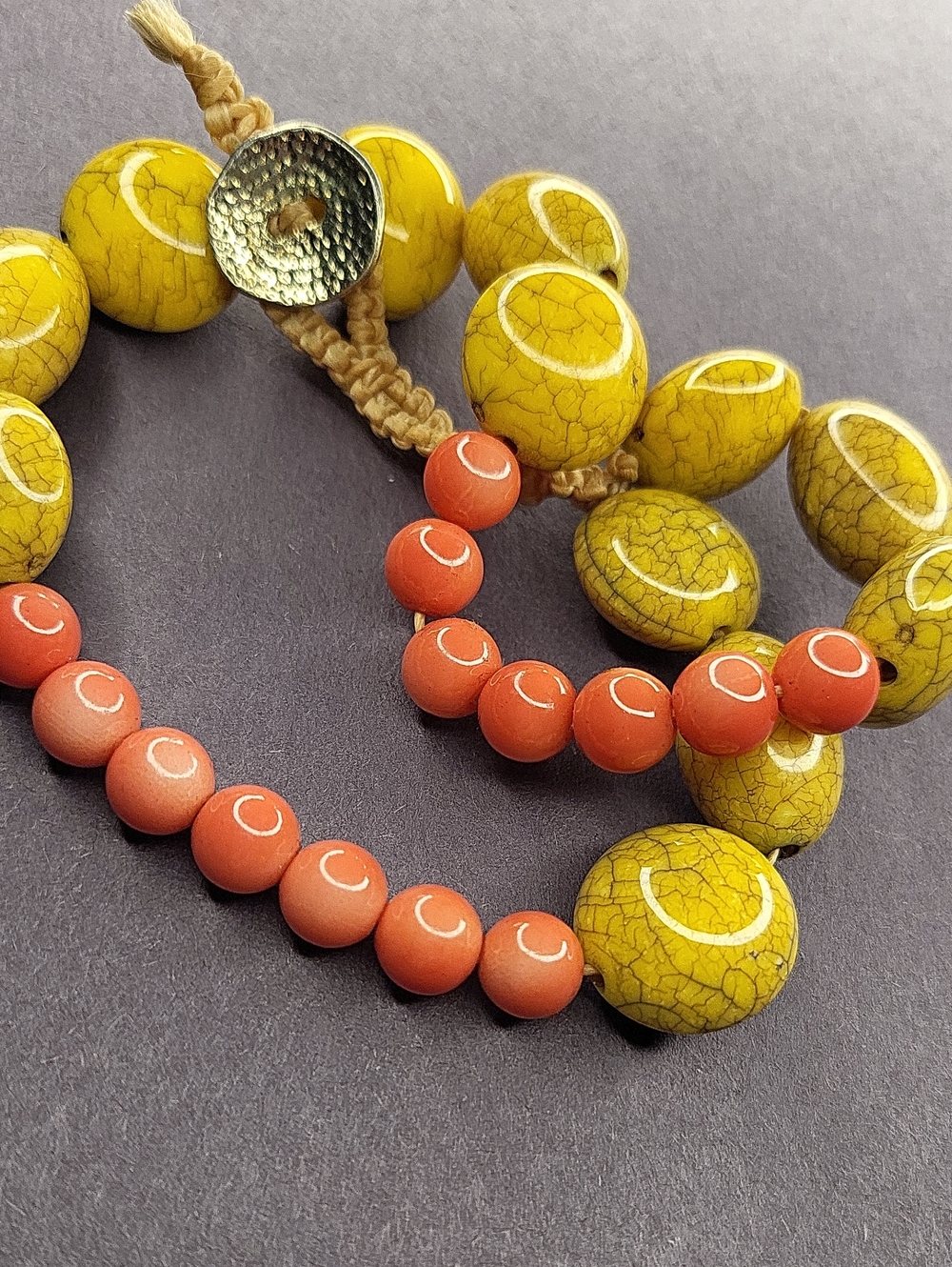 Yellow and Coral Beaded Bracelet